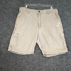 Carhartt Shorts Mens 34 Beige Cargo Relaxed Fit Rugged Work Utility Outdoor Flaw